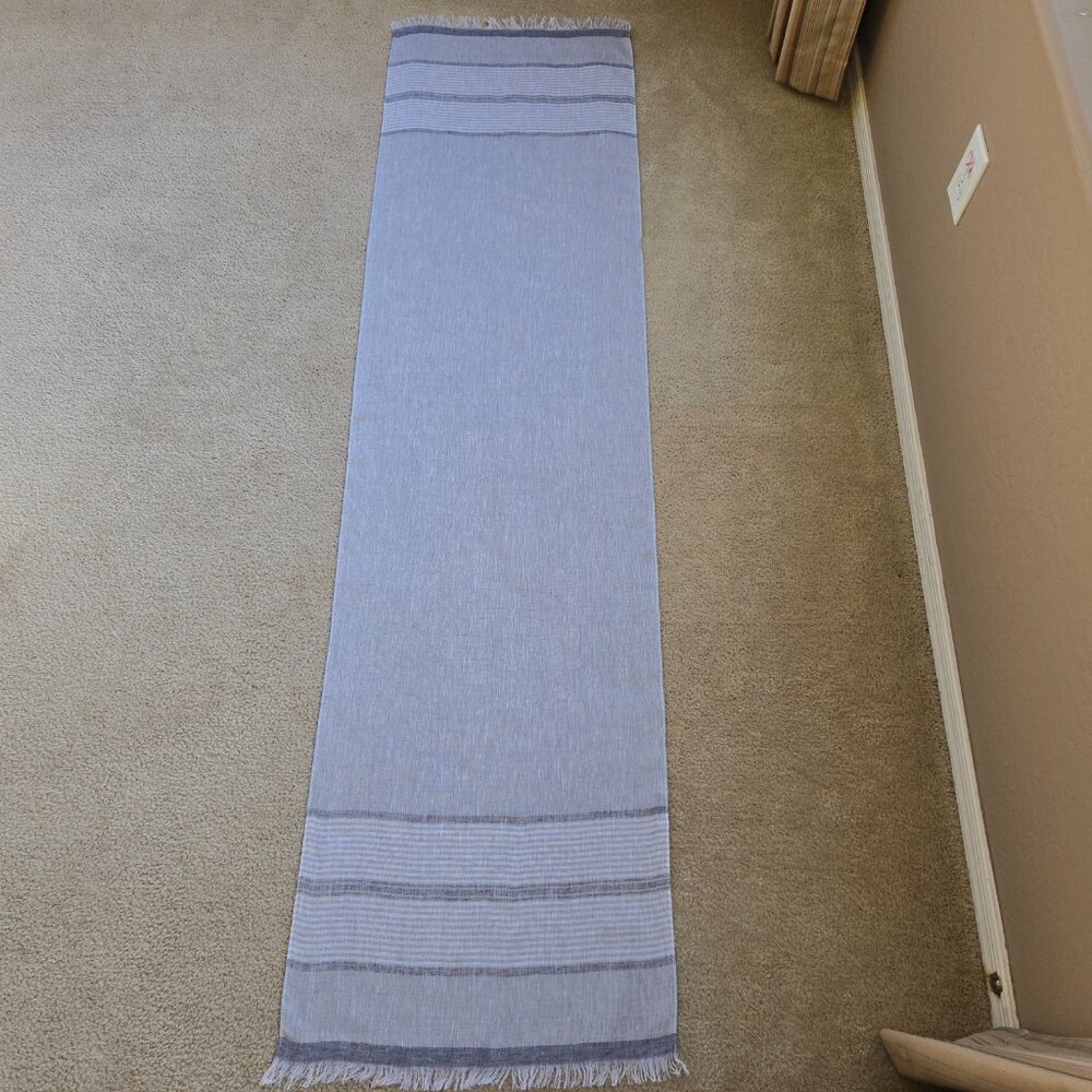 Puro Lino Linen Stripe Scarf Grey - Picture 5 of 7